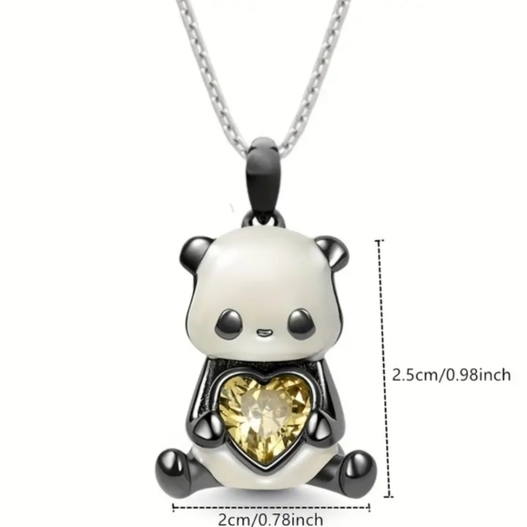 New women's kids girls panda bear pendant necklace with heart - Picture 2 of 3